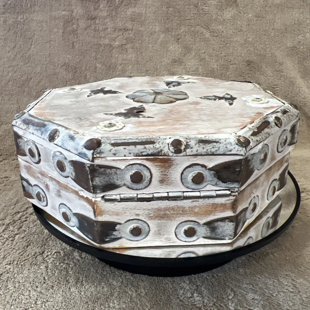 Wood and Metal Octagonal Trinket Jewelry Box Made In India‎ 7